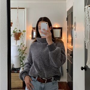 H&M Grey Turtleneck Sweater Soft Corduroy